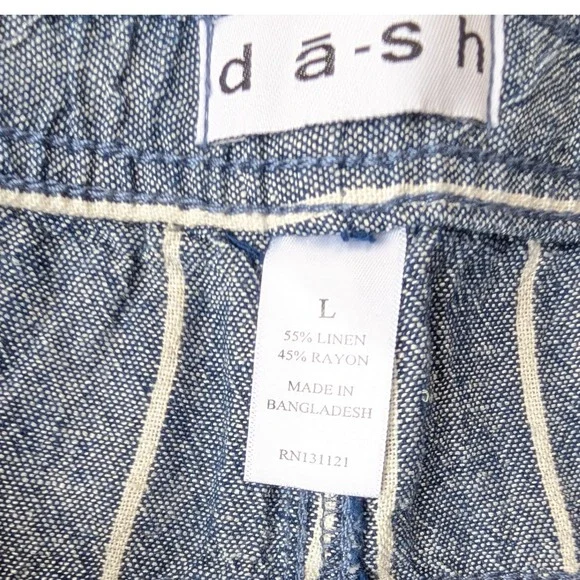 Dash Women's Striped Linen Blend wide leg Cropped Capri pull on‎ Pants Size L - Picture 3 of 10
